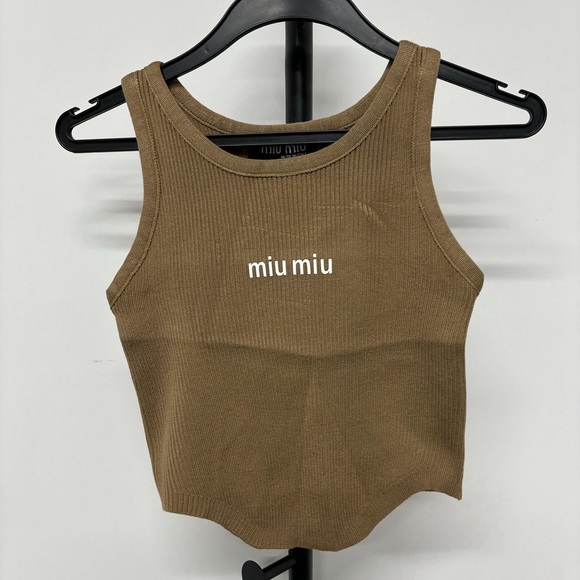 Miu Miu Tan Ribbed Tank Top - Picture 1 of 5